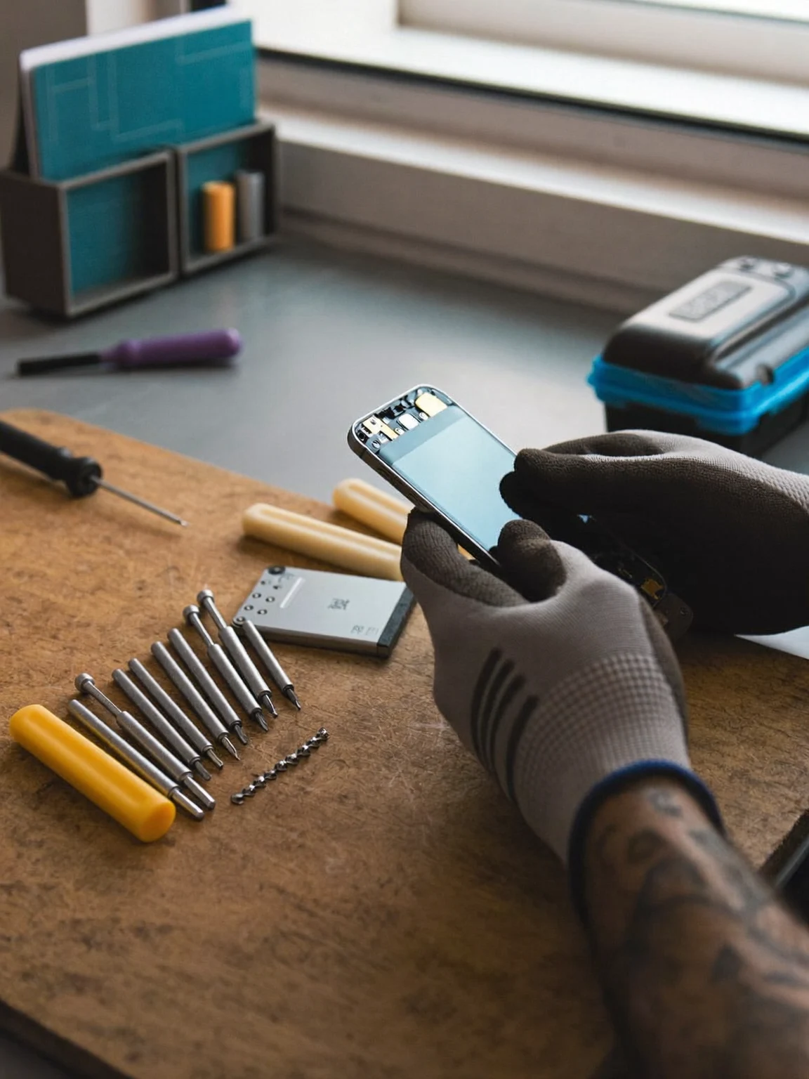 Illustration: Ablauf einer Reparatur in einzelnen Arbeitsschritten, schematisch